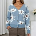 thumbnail image 2 of Cardigan Women Floral Pattern V Neck Short Knit Button Up Sweater Soft Cozy Top Outfits Clothes, 2 of 5