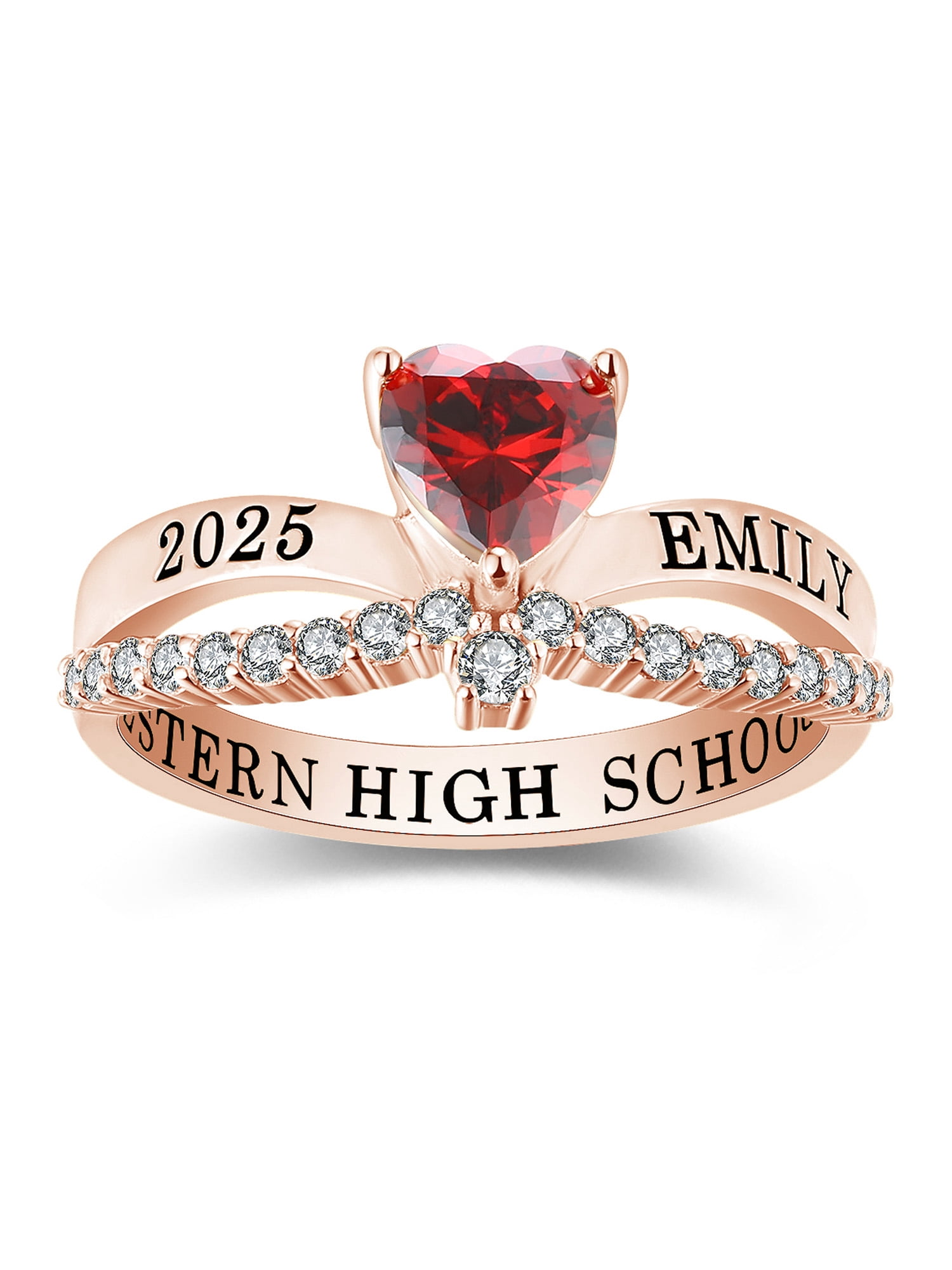 Mementos USA Custom Class Rings  Sterling Silver for Women High School & College-Rose Gold-Heartbeat