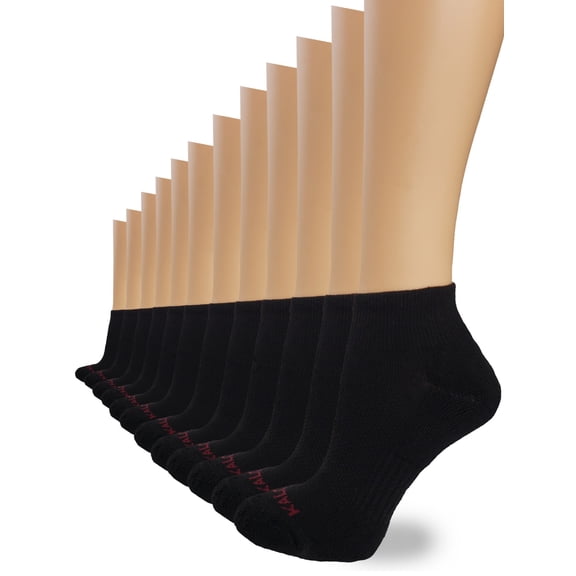 Kalon 12-Pack Black Ankle Athletic Socks for Women
