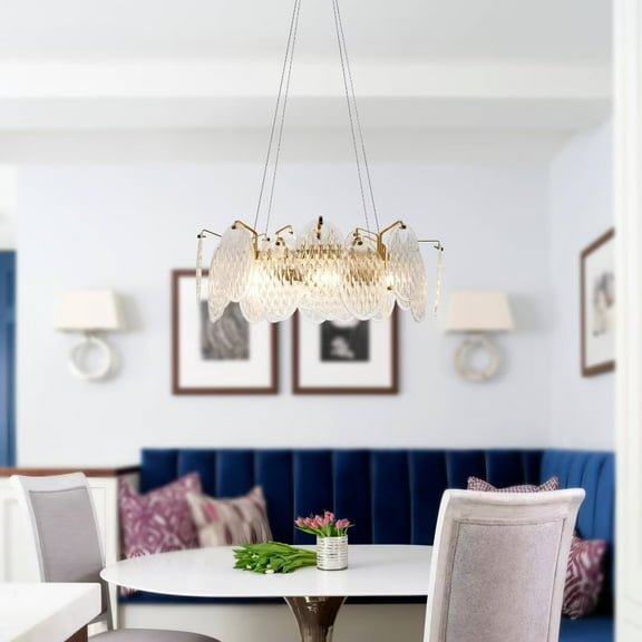 FINE MAKER Modern 3 Tiers Gold Crystal Chandelier, 8 Light Round Hanging Ceiling Light Fixtures, Modern Chandelier Lighting for Bedroom, Living Room, Dining Room, Gold