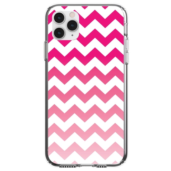 DistinctInk Clear Shockproof Hybrid Case for iPhone 12 MINI (5.4" Screen) - TPU Bumper, Acrylic Back, Tempered Glass Screen Protector - White Pink Fade Ombré Chevron Stripes