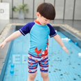 thumbnail image 4 of Kids Toddler Boys' Swimwear 3 Pieces Swim Trunks and Rash Guard Sets Short Sleeve Sun Protection Swimsuit with Swim Cap Summer Crab Print Swimsuit Set, 2-13 Years, 4 of 5