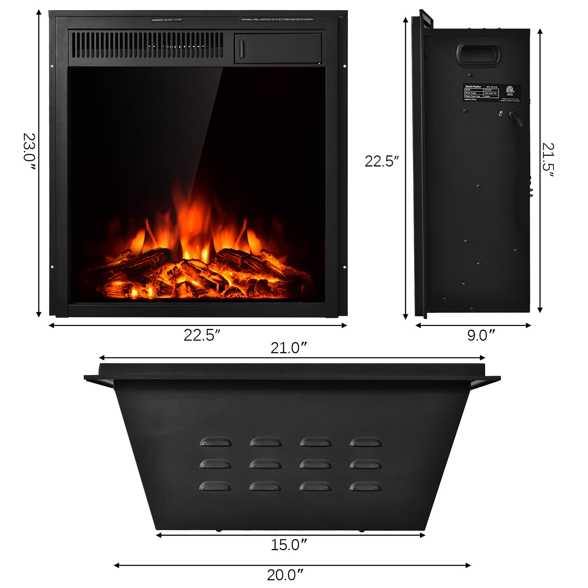 Costway 22.5'' Electric Fireplace Insert Freestanding u0026 Recessed Heater Log  Flame Remote - Walmart.com