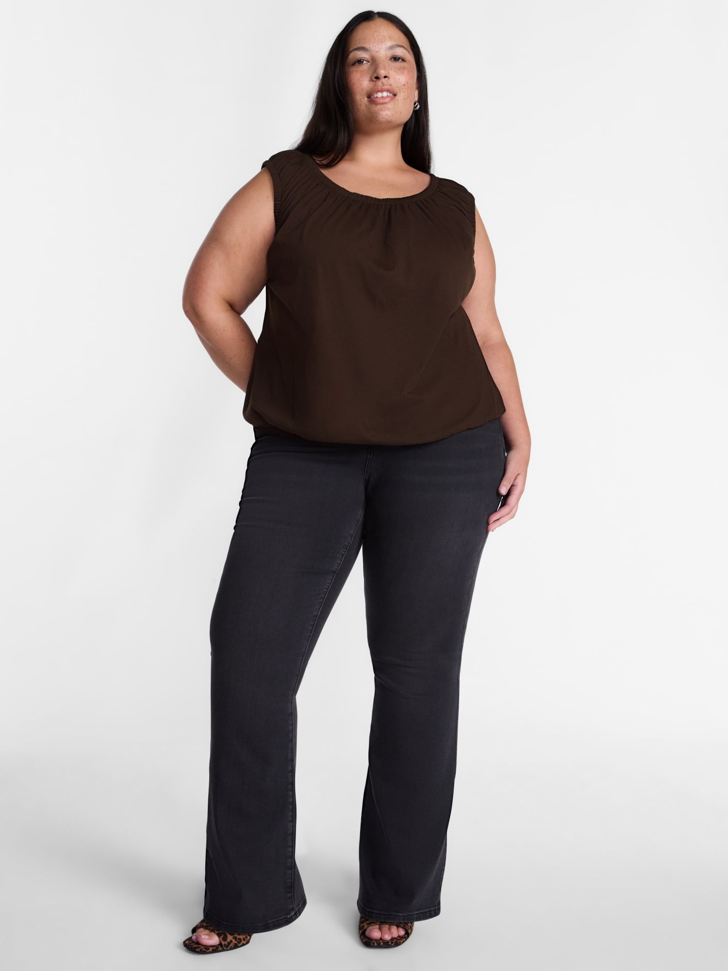 Terra & Sky Women’s Plus Sleeveless Cotton Flowy Top, Size 0X-4X