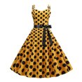 thumbnail image 2 of Joernso Women Dress Retro A-line Big Swing Tight High Waist Bow Decor Sleeveless V Neck Back Zipper Dot Print Contrast Color Party Wedding Prom Ball Gown Summer Midi Dress, 2 of 8