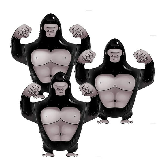 Cymylar 26-inch Black Gorilla Foil Balloon, Jungle Wildlife Park Themed Birthday Party Decorations (3pcs)