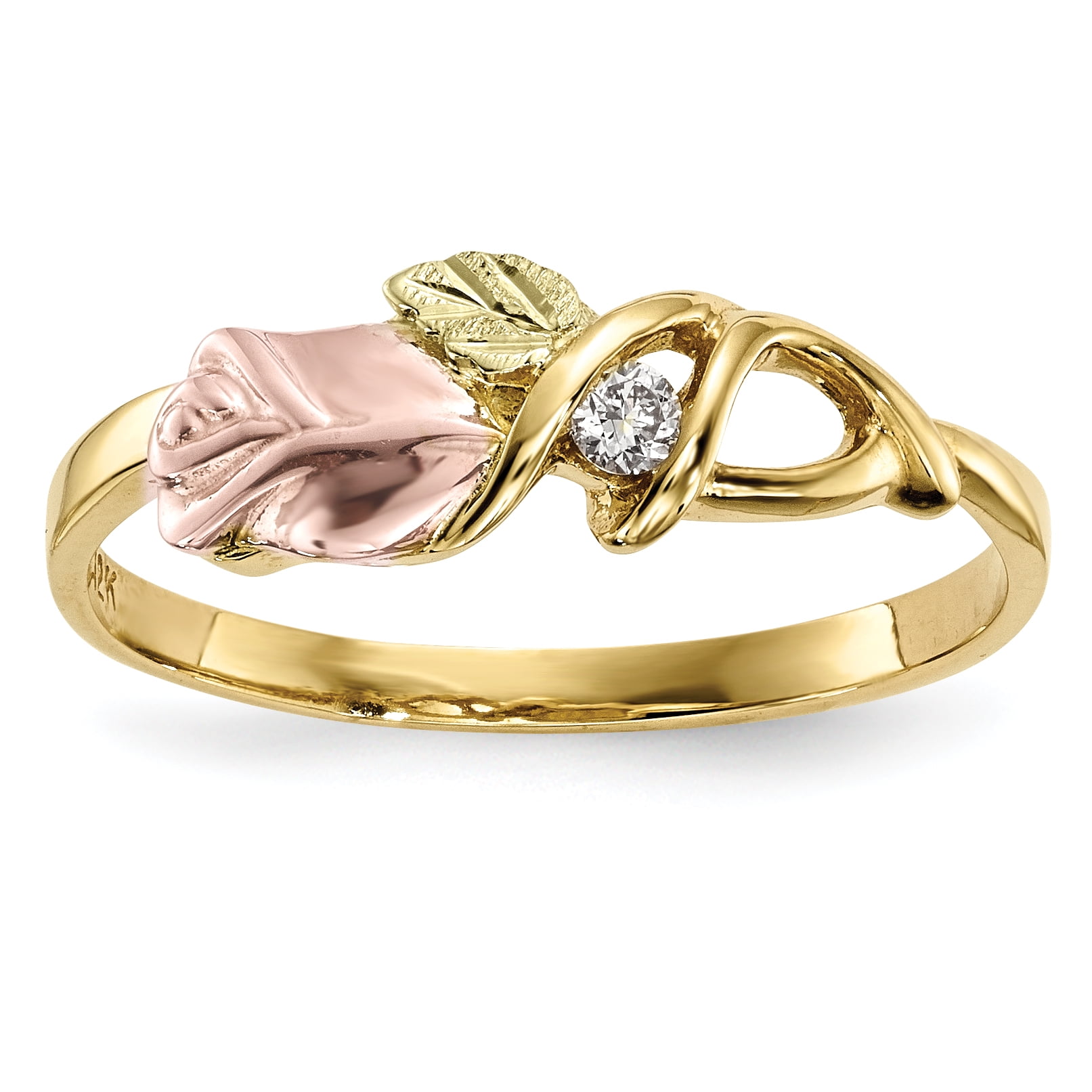 10k TriColor Black Hills Gold Diamond Ring