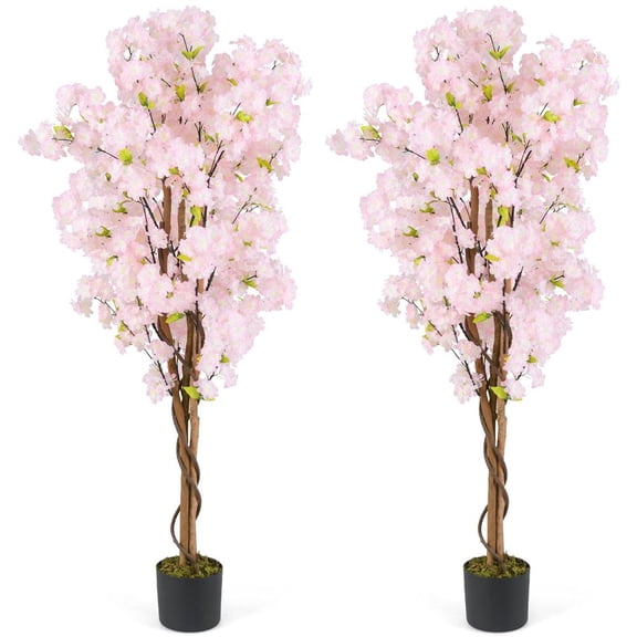 Topcobe 5 FT Tall Artificial Cherry Blossom Tree with Pink Flowers, Artificial Trees for Home Decor Indoor Outdoor, 2 Pack