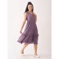 thumbnail image 2 of Purple Taupe Chiffon Brasso Swiss Dot V-Neck Dress, 2 of 4