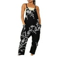 thumbnail image 2 of Deals Wycnly Jumpsuits for Women Loose Wide Leg Spaghetti Strap Jumpsuits Overalls with Pocket Summer Fashion Floral Print V-Neck Sleeveless Long Rompers Dark Gray s, 2 of 6
