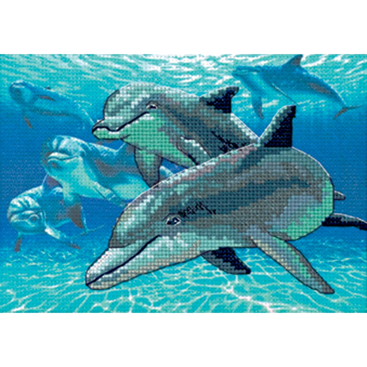 Dimensions Deep Sea Dolphins Mini NoCount Cross Stitch Kit, 7" x 5