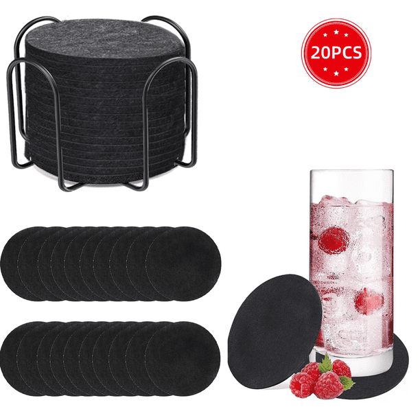 Posavasos de Fieltro para Bebidas, Posavasos para Bebidas de 20 Piezas con Soporte para Posavasos, Posavasos Redondos para Sorber