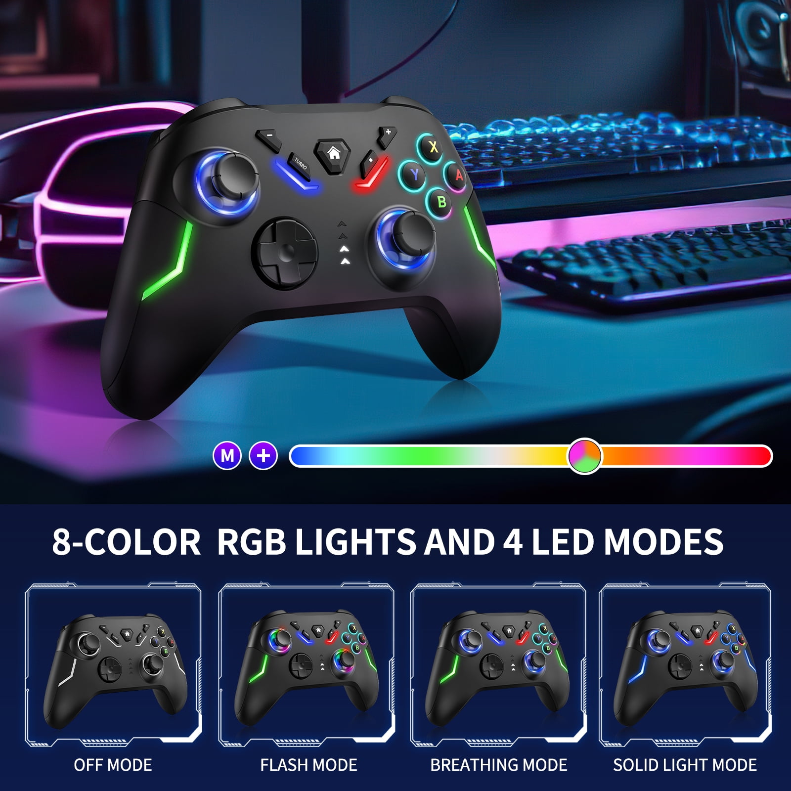 Htq Wireless Switch Pro Controller for Nintendo Switch/Switch Lite/Switch OLED, Switch Remote Gamepad with Unique Crack RGB Lights Turbo Dual