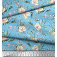 thumbnail image 2 of Soimoi Blue Cotton Duck Fabric Leaves & Peony Floral Print Fabric by the Yard 56 Inch Wide, 2 of 3