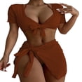 thumbnail image 1 of Women Padded 4PCS Swimsuits Solid Halter Triangle Bikini Set+Crop Top+Wraps Skirts Beachwear Biquini, 1 of 6