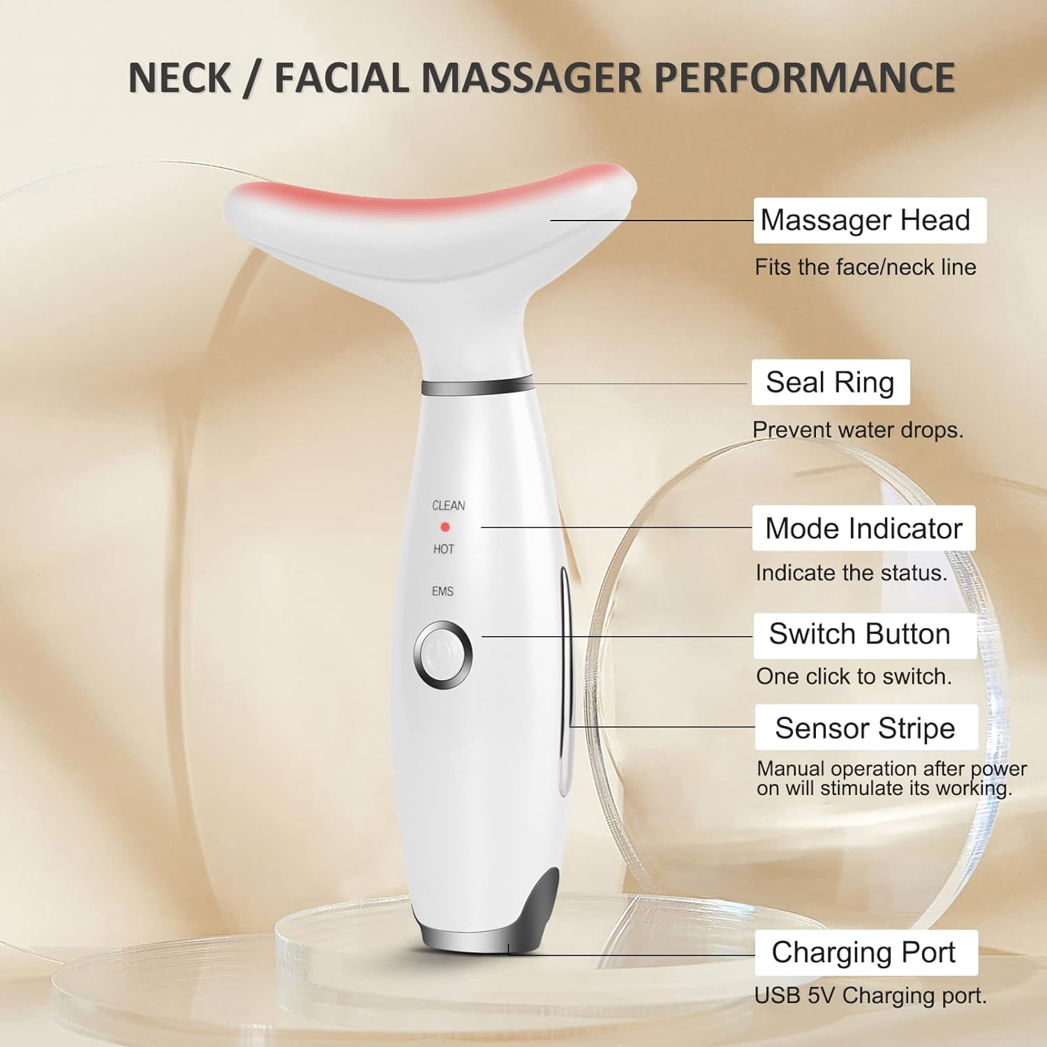 QD-Gotrays Led Therapy Facial Neck Lifting Messager, Face Lifting Device Red Light Therapy Face Massager Electric 3 Modes High Frequency Vibration EMS Heating Wrinkle Remove Anti-Aging