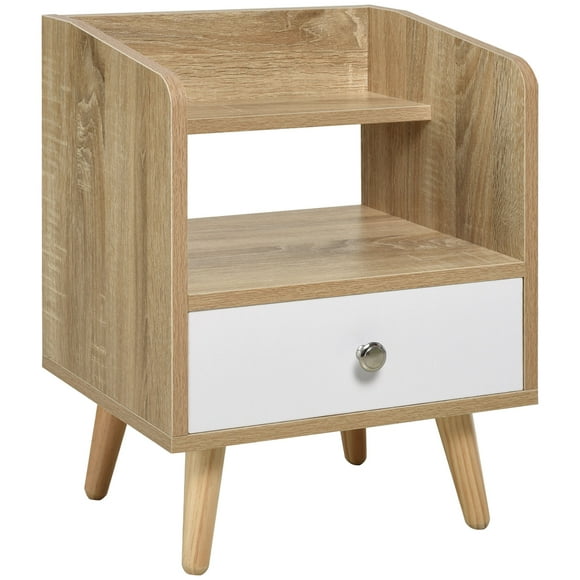 HOMCOM Nightstand, Bedside Table, Side Table w/ Drawer and Shelf, Natural