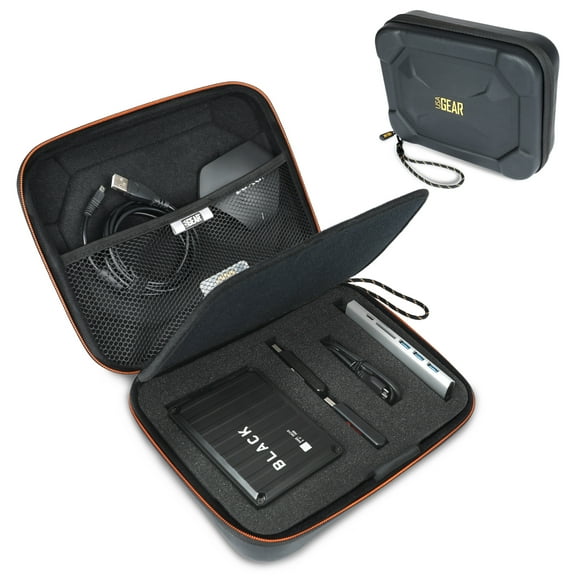 USA GEAR External Hard Drive Case, EVA Foam Hard Shell, Customizable Foam Interior - Black