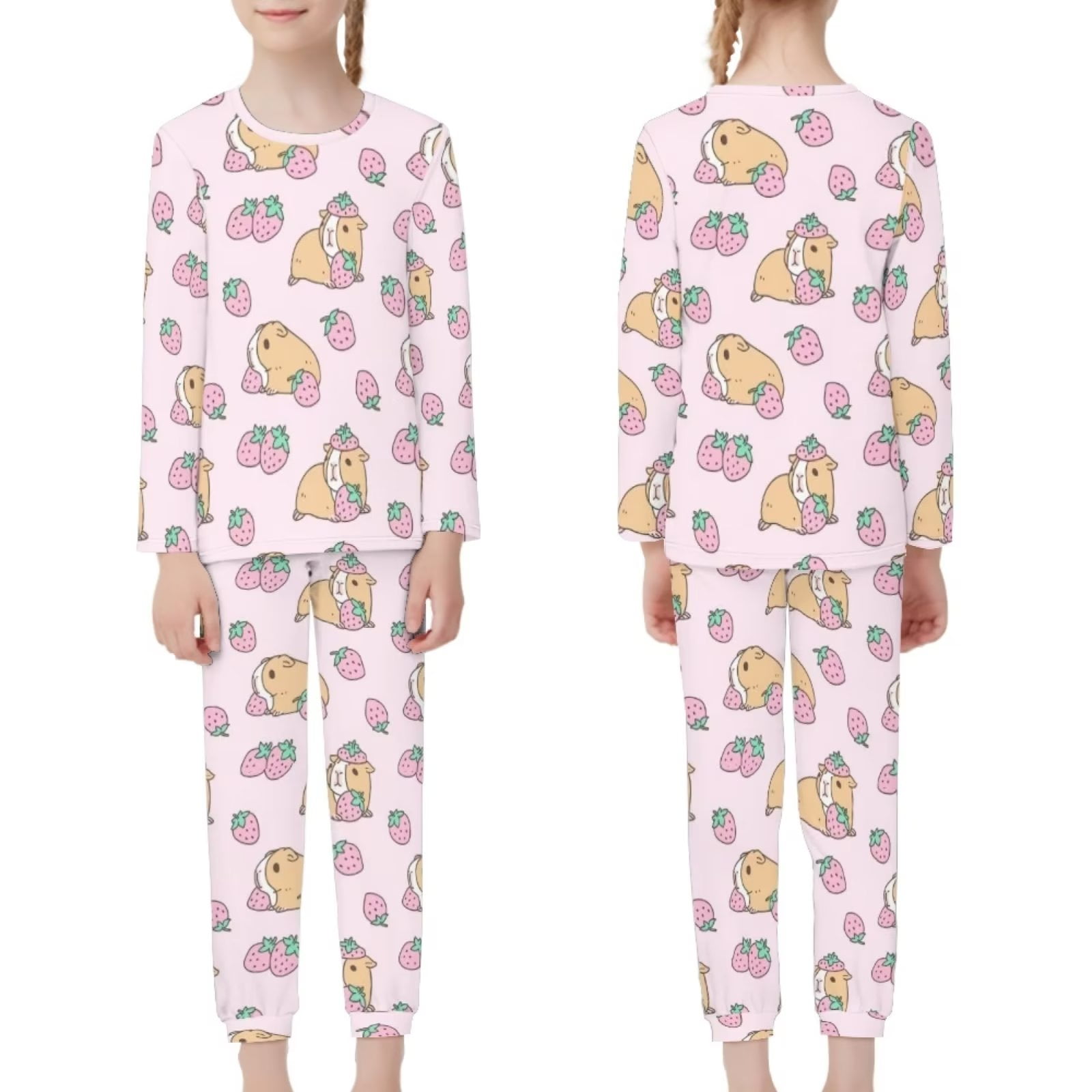 Renewold Breathable Kid Corgi Dog Pjs for Teen Girls Pink Pajama Top 2 Pack  Long Sleeve Loungewear Warmth Nightwear Set Thermal Sweatsuit Sleepwear