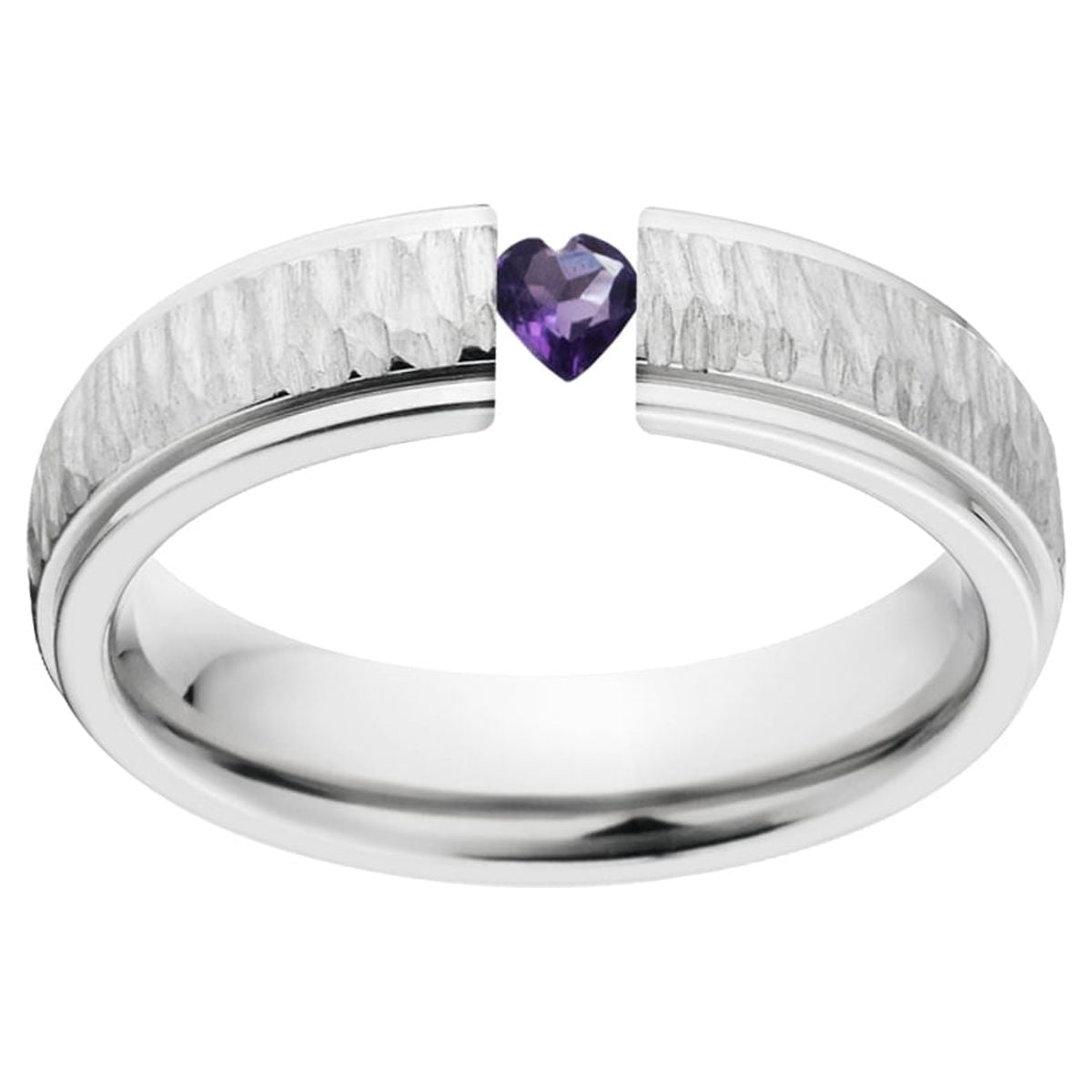 Heart Shaped Amethyst 5mm Stainless Steel Custom Tension Set Ring