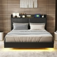 thumbnail image 2 of PORKISS Queen Bed Frame, Modern Floating Platform Bed with Headboard and Shelves, Upholstered Bed Frame with Touch Sensor Night Light and USB Charger for Bedroom, No Box Spring Needed, Black, 2 of 12