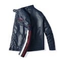 thumbnail image 4 of Men's Racing Apparel Contrast Color Coat Stand Collar PU Leather Jacket, 4 of 7