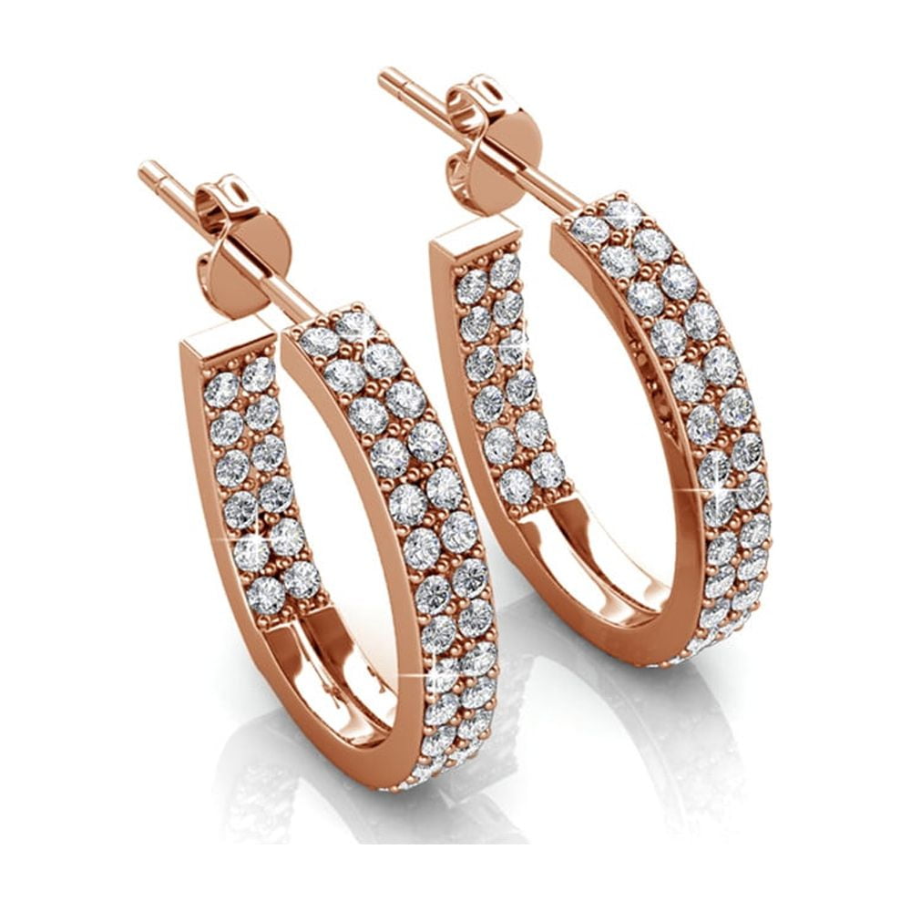 Cate & Chloe Grace 18k Rose Gold Plated 19mm Hoop Earrings with Swarovski Crystals Gift for Women
