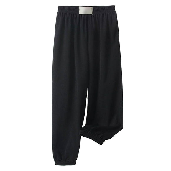 XASZHN Pantalon en Soie Glacée pour Filles, Pantalon Élastique Taille Haute Décontracté pour Enfants, Été, Fluide et Extensible, Noir 150