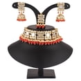thumbnail image 3 of Efulgenz Indian Jewelry Set Crystal Choker Necklace Jhumka Earrings Maang Tikka Head Chain Bollywood Wedding Bridal Jewelry for Women, Red, 3 of 5