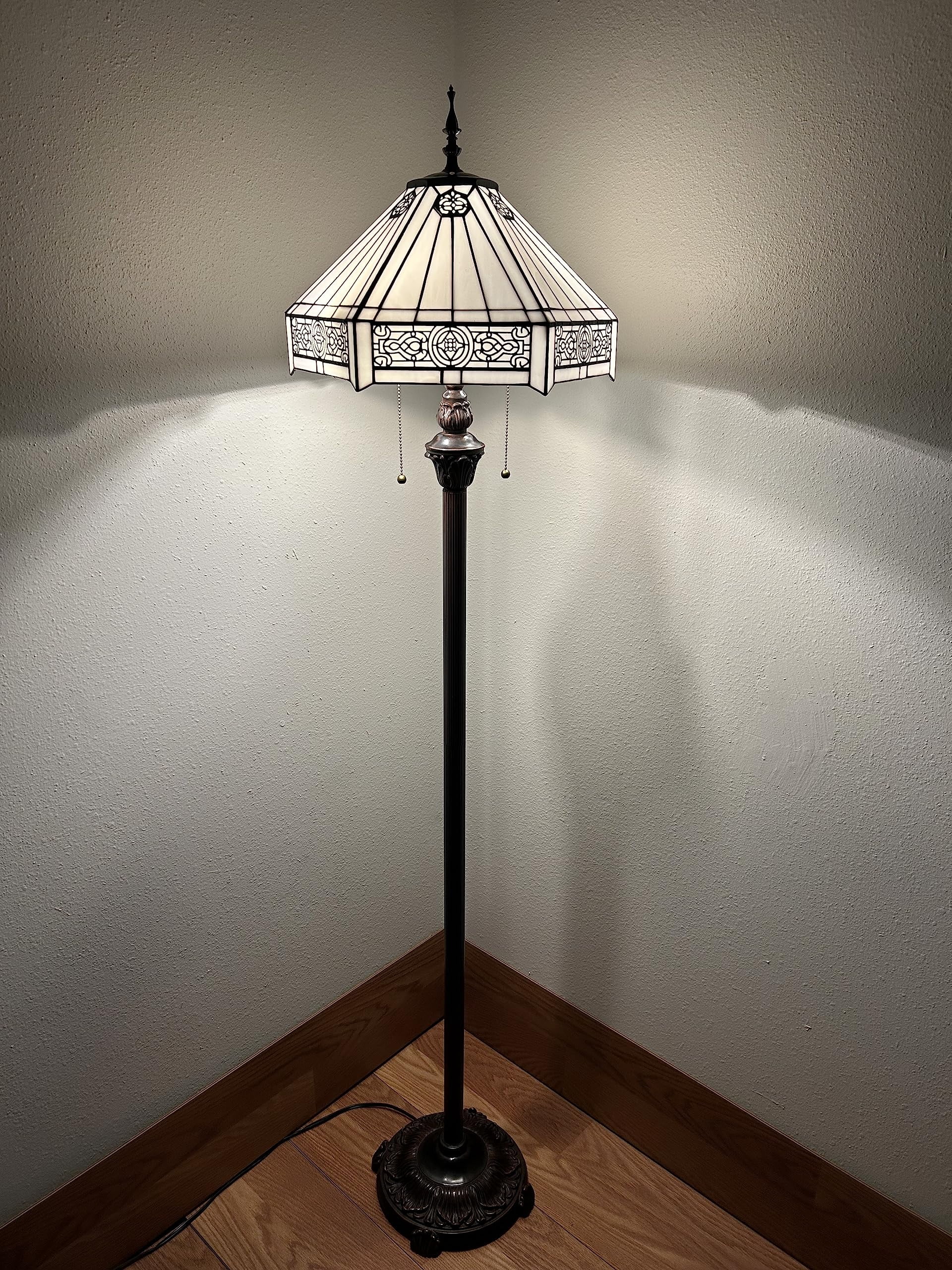 Enjoy Décor Lamps 64-Inch 2-Light Traditional Floor Lamp with Stained Glass Bowl Shade, White