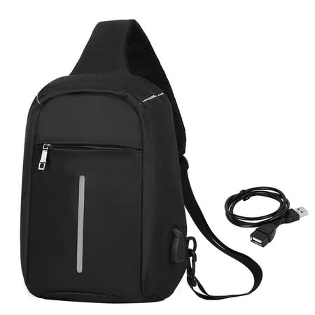 - VBIGER Sling Bag Nylon Waterproof Chest Shoulder Bag for Men and Women, Equipped with Invisible Zippers and USB Cable, Black