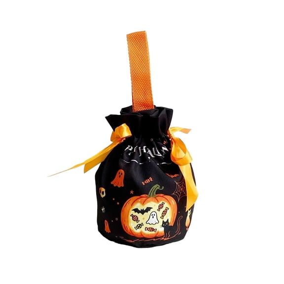 Qocolcyl Pumpkin Ghost Print Halloween Drawstring Candy Bag, Reusable Fabric Trick Or Treat Gift Pouch, Halloween Decor, Indoor Outdoor Party Favor Snack Storage Bag Holiday Goodie Carry Supplies