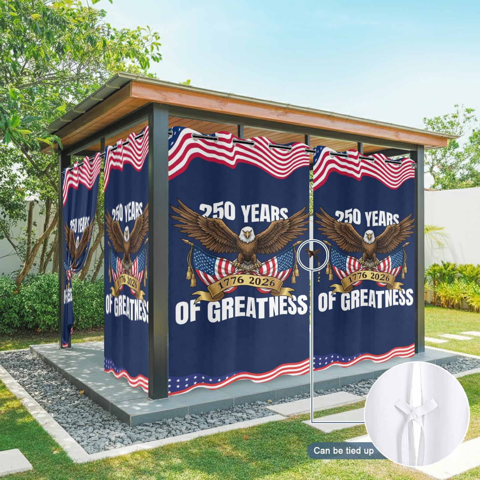 4th of July Outdoor Curtains for Patio, Years of Greatness Bald Eagle Blue Red USA Flag Sunshade Privacy Drapes Grommet Waterproof Outside Curtains for Porch/Cabana/Balcony 54"x 108", 1 Panel