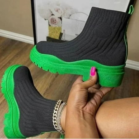 

2024 New Ankle Boots Flat Punk Winter Shoes Platform Boots Knitted Sock Women Shoes Woman Slip On Women s Boots