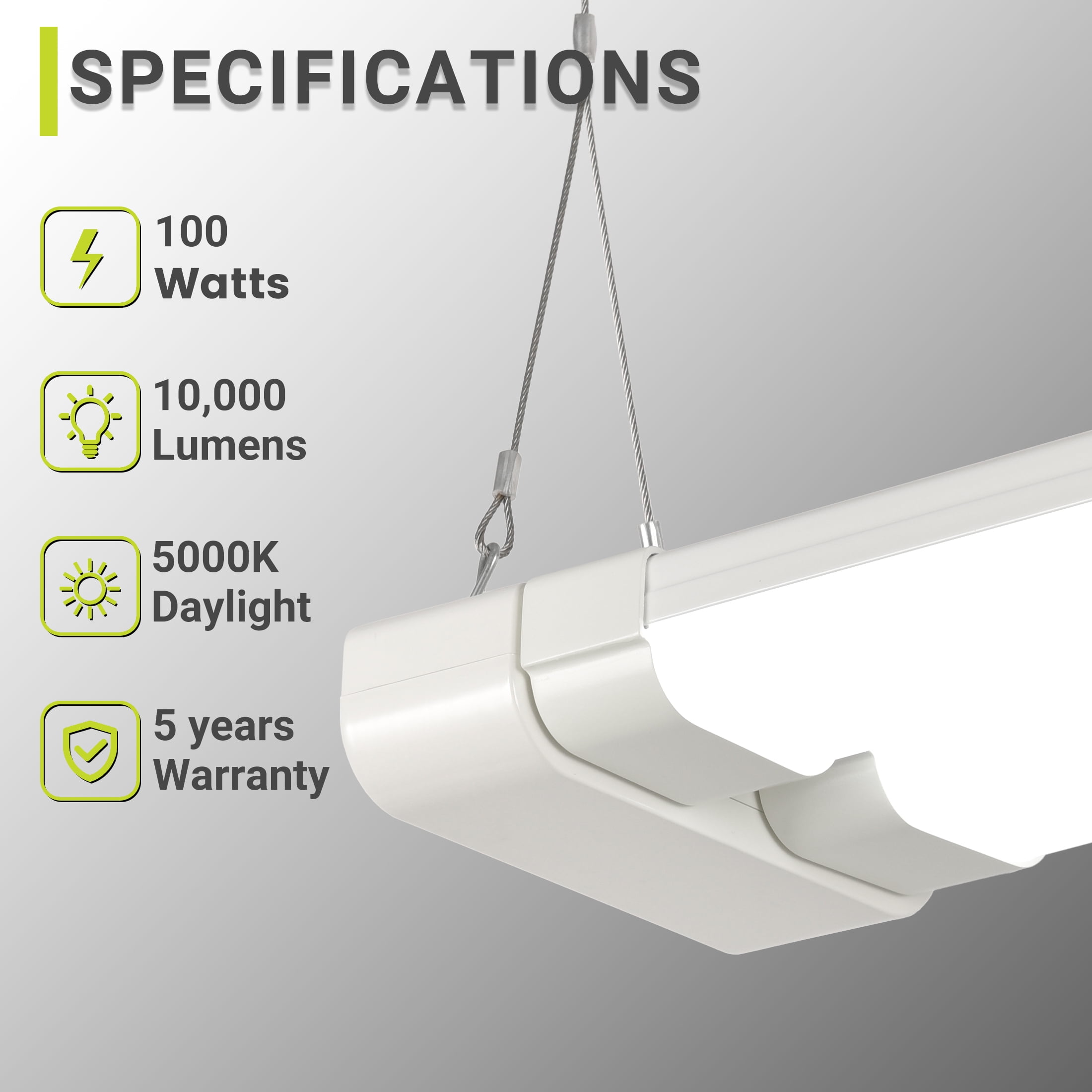 Green Watt 4-FT 10,000 Lumens LED Shop Light, Adjustable Light Panels, White Metal Construction