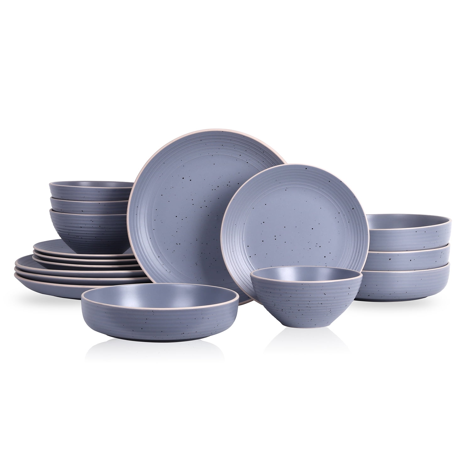 Stone + Lain Lauren Stoneware 16piece Round Dinnerware Set, Light Gray