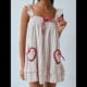 thumbnail image 5 of Vestido Minivestido con Estampado Floral para Mujer, Sin Mangas, Holgado, con Volantes, de Verano, de una Pieza, con Estampado de Cuadros . Rojo S, 5 of 7