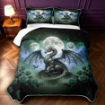 thumbnail image 2 of Manfei Fantasy Dragon Animals Quilt King,Gothic Rose Cloud Stars King Coverlet Set,Green Blue,3-Piece,1 Bedspread and 2 Pillowcases, 2 of 7