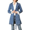 thumbnail image 2 of INSPIRE CHIC Women's Notched Lapel Button Front Belted Denim Trenchcoat Jacket, 2 of 7