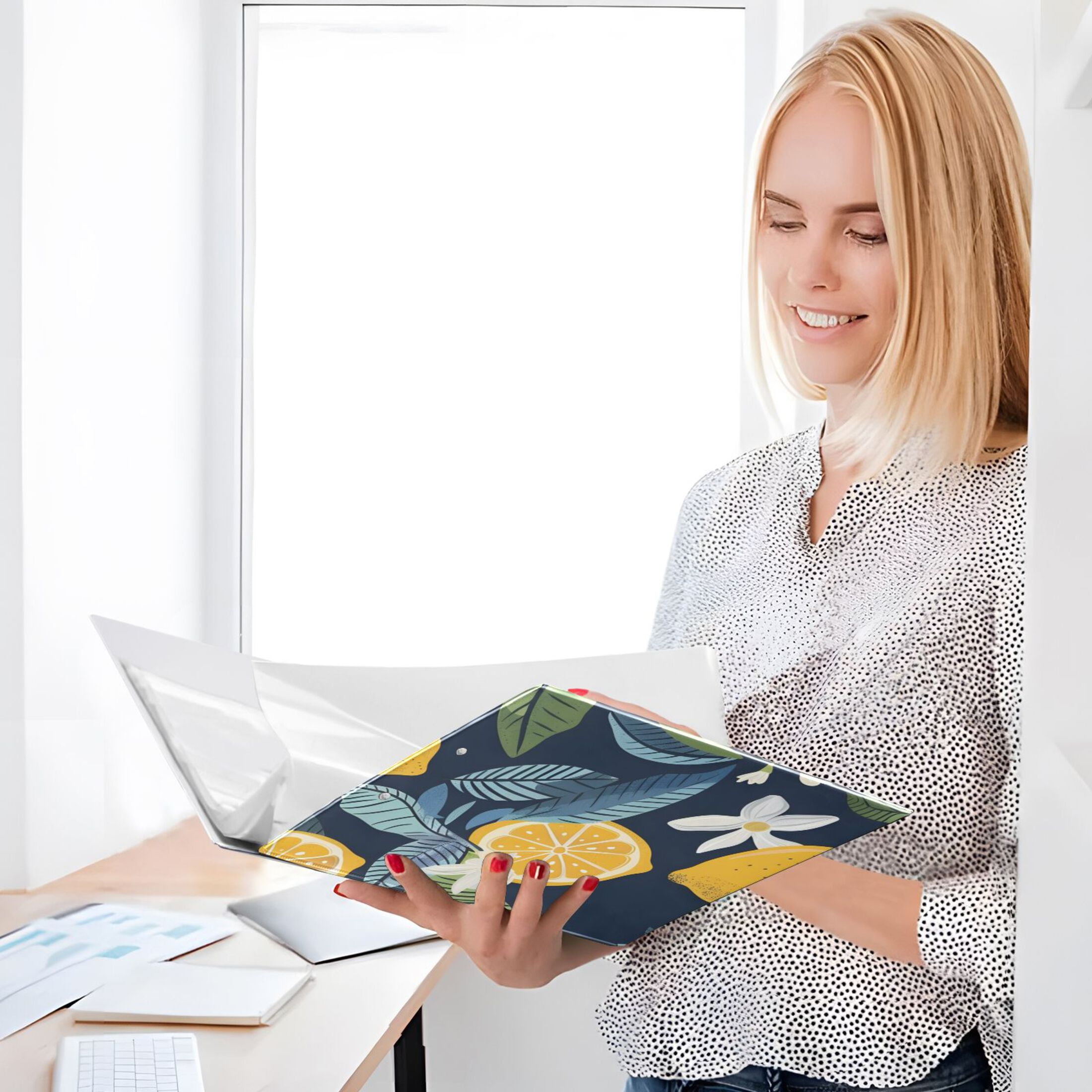 Lemon Fruits Lemon Blooms 3 Ring Binders 1.5 inch Hardcover File Folders with Interior Pockets A4 Size Organizer for School Office Hospital