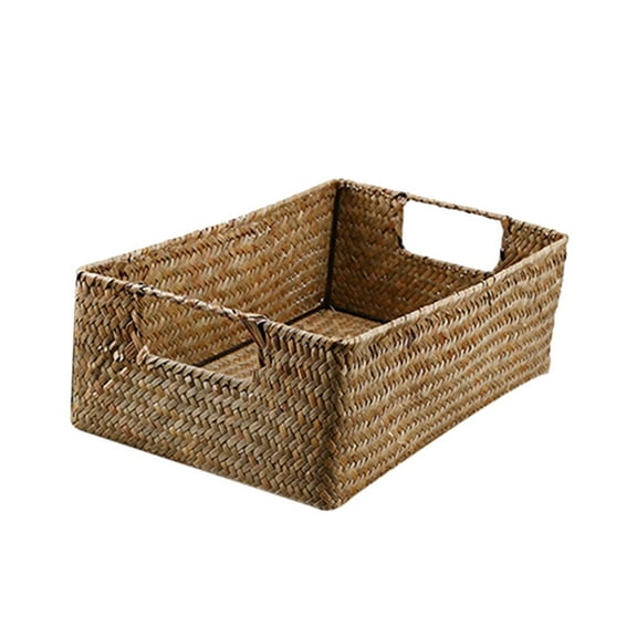 Xiao Hua Storage Basket Wicker Weaving Storage Basket Box Rectangular Handheld Seaweed Wardrobe Storage, 1 piece