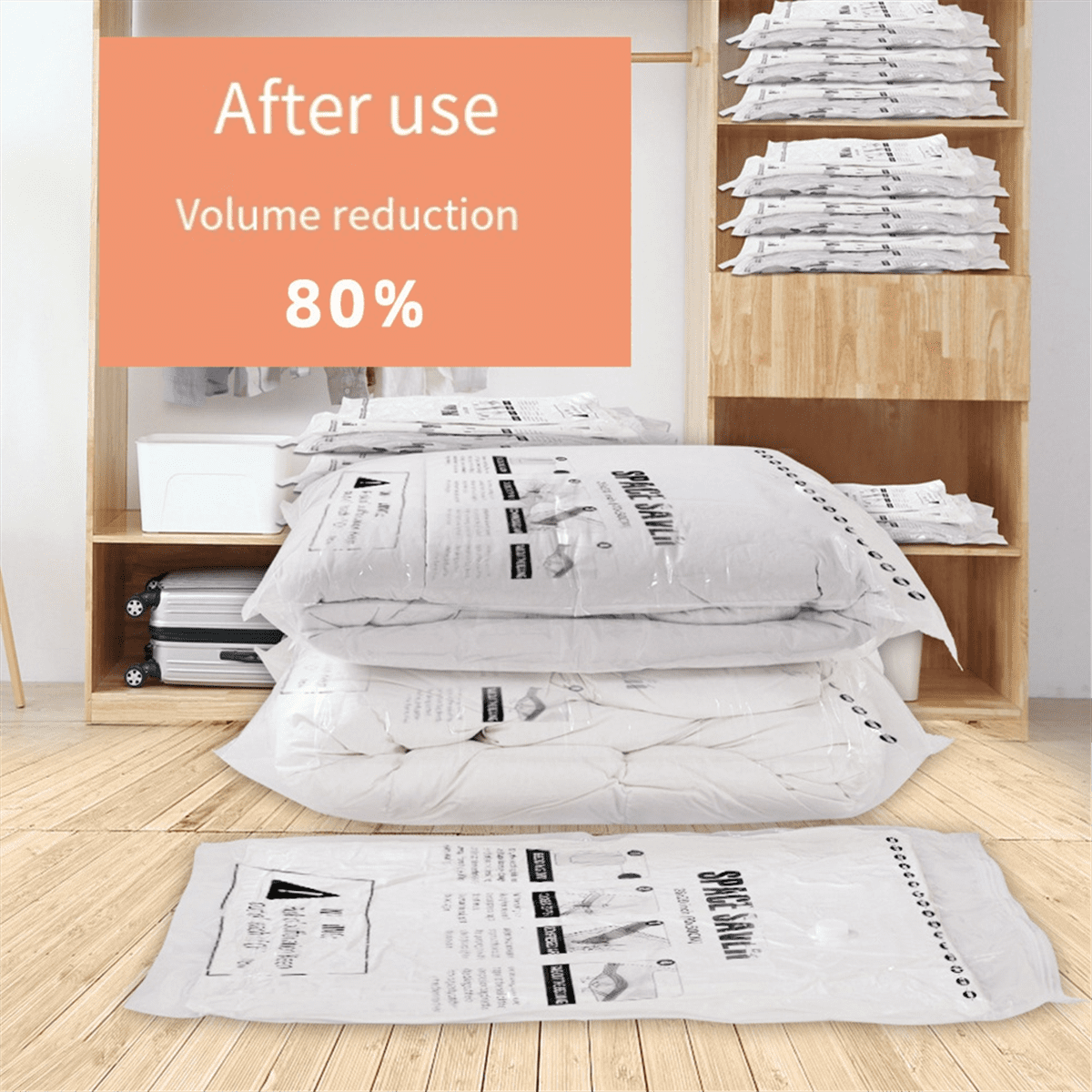 Symkmb 6X Vacuum Storage Bags , Sealer Compression Bags with Travel Hand Pump for Blankets, Comforters, Clothes Storage L PA+PE