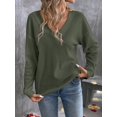 thumbnail image 6 of Women's Olive Green Ribbed Knit V-Neck Sweater Drop Shoulder Loose Fit Long Sleeve Pullover for Fall Winter Layering with Jeans Daily Outfits, 6 of 8