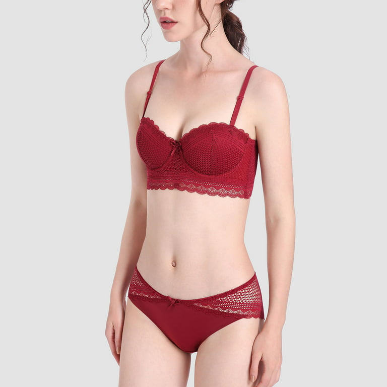 Odeerbi Comfortable Everyday Bras for Women 2024 Sexy Slim Lace Underwear  Two-piece Set Burgundy 