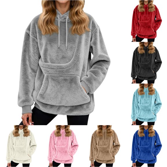 Women's Oversized Sweatshirt with Pet Pocket, Puppy Cat Kangaroo Pouch Hoodie