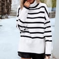 thumbnail image 6 of Atogsazn Womens Casual Long Sleeved Striped Turtleneck Sweater 2025 Side Slit Pullover Knit Top Fashion Clothing White M, 6 of 7