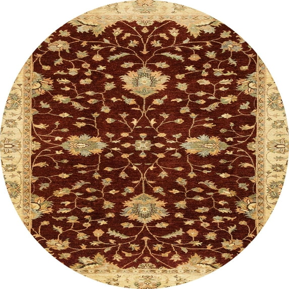 Ahgly Company Indoor Round Abstract Orange Oriental Area Rugs, 4' Round