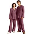 thumbnail image 3 of Matching Pajamas for Couples Button Down Solid His and Hers Pajamas Sets Sleepwear Long Sleeve Soft Loungewear 2 Pcs Pj Set Red XXXL, 3 of 7