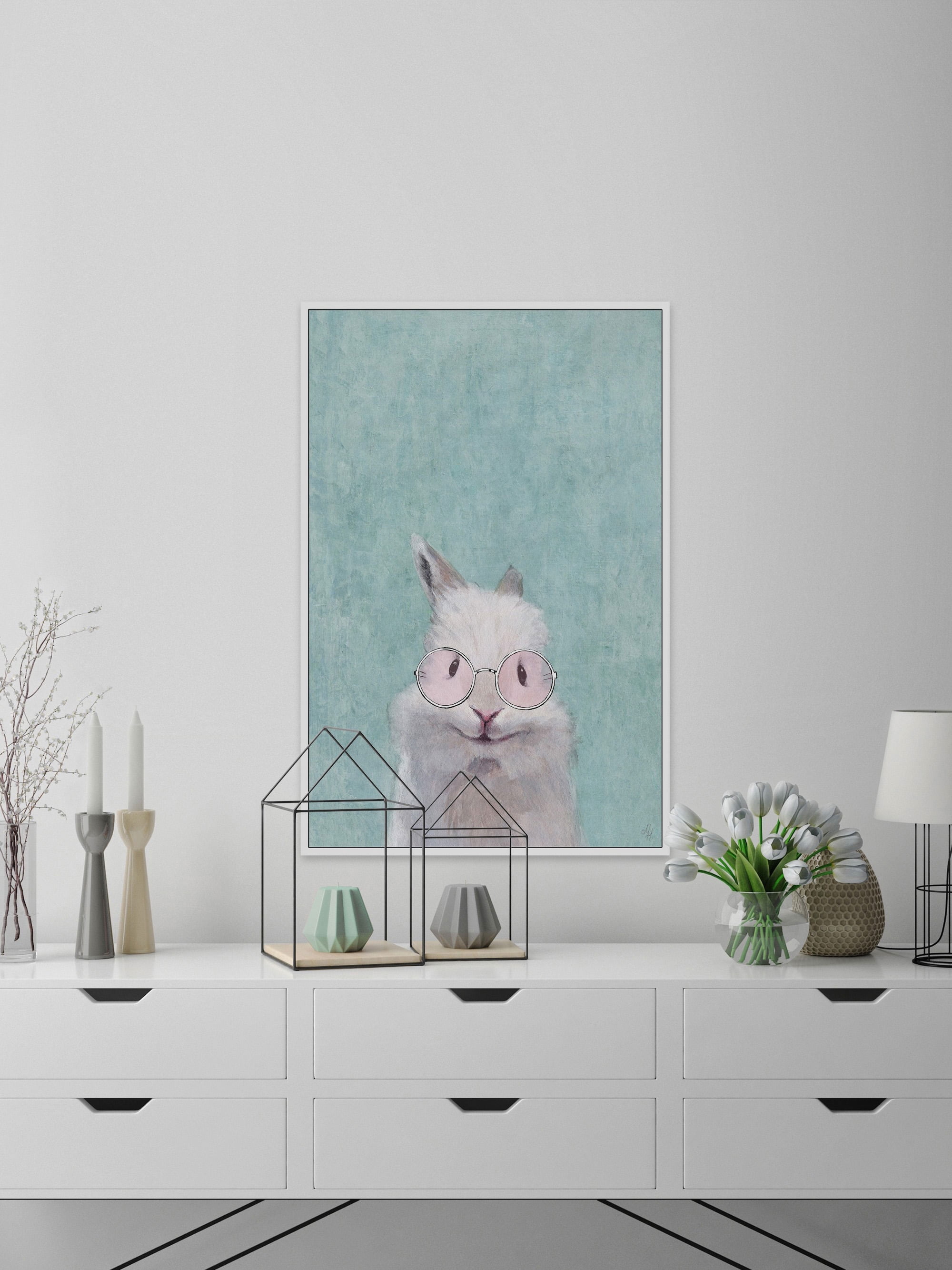 Peeking Pinky Floater Framed Painting Print on Canvas