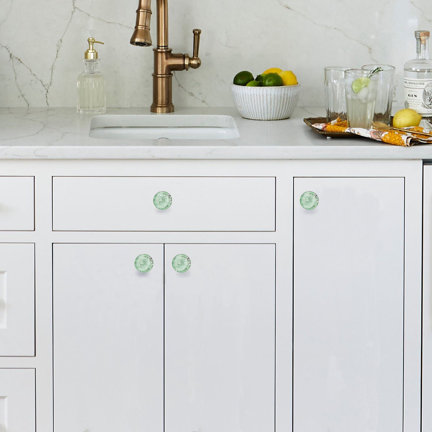 Set of Six Light Green Bubble Glass Cabinet Knobs by Perilla Home